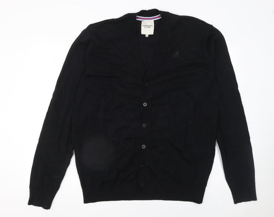 Kangol Men's Black Cotton Knit V-Neck Cardigan S