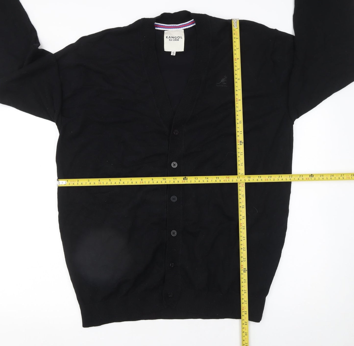 Kangol Men's Black Cotton Knit V-Neck Cardigan S