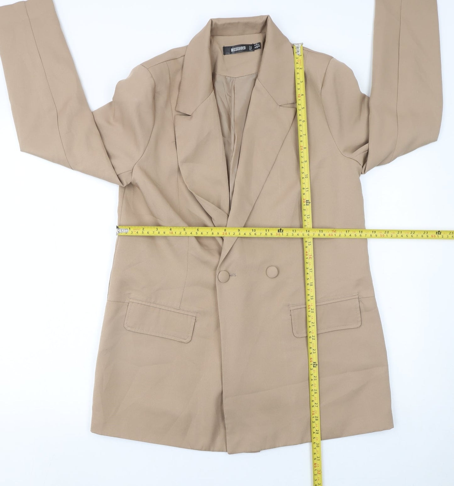 Missguided Women’s Beige Double-Breasted Blazer UK 10 Regular Fit