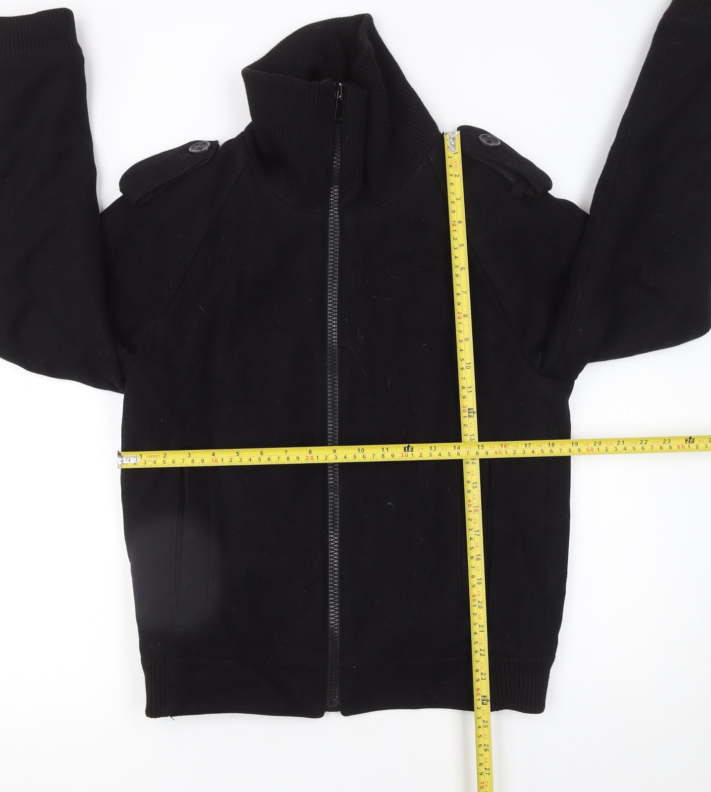 Zara Man Black Wool Bomber Jacket Mens L Regular Fit Full Zip