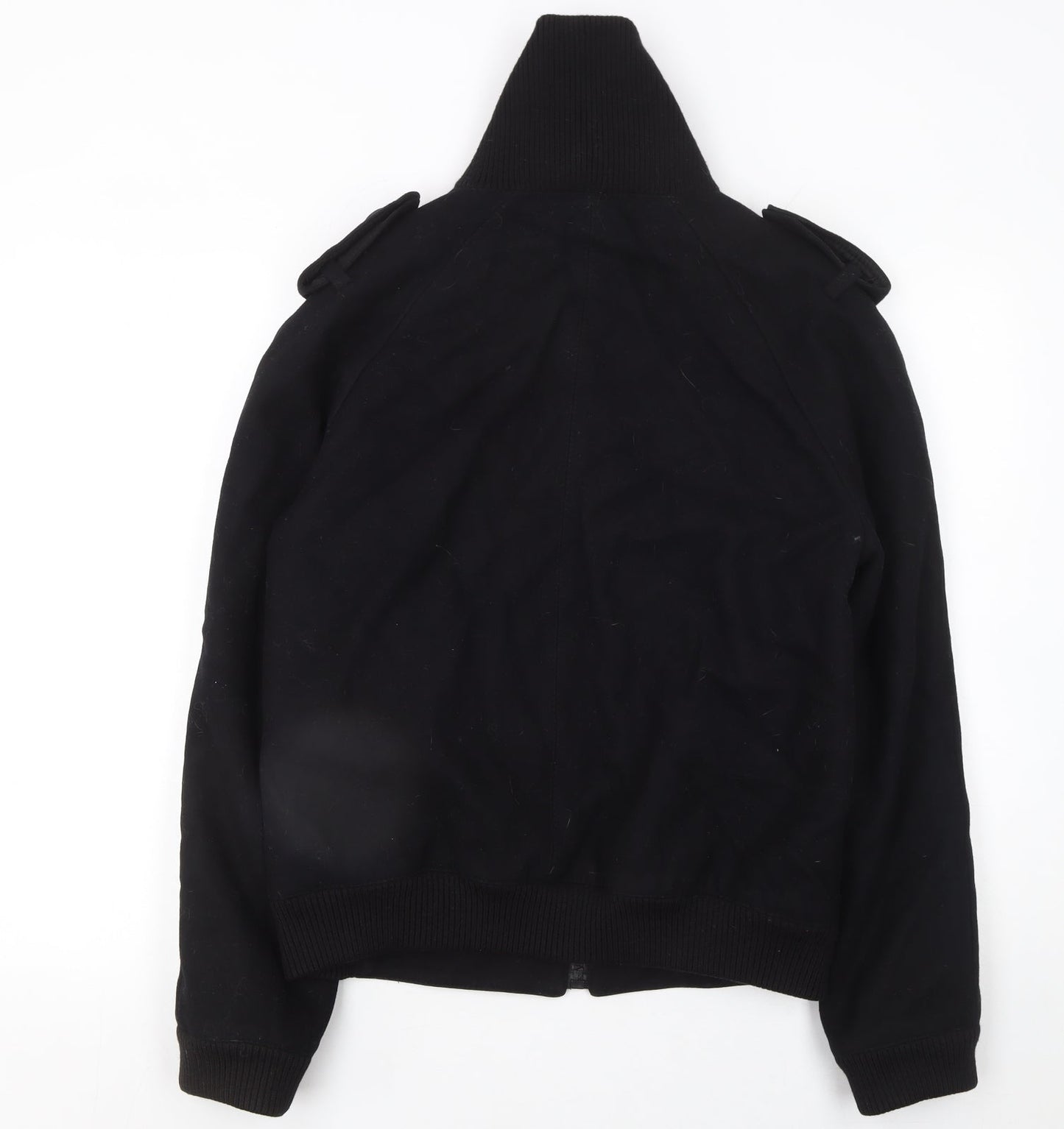 Zara Man Black Wool Bomber Jacket Mens L Regular Fit Full Zip