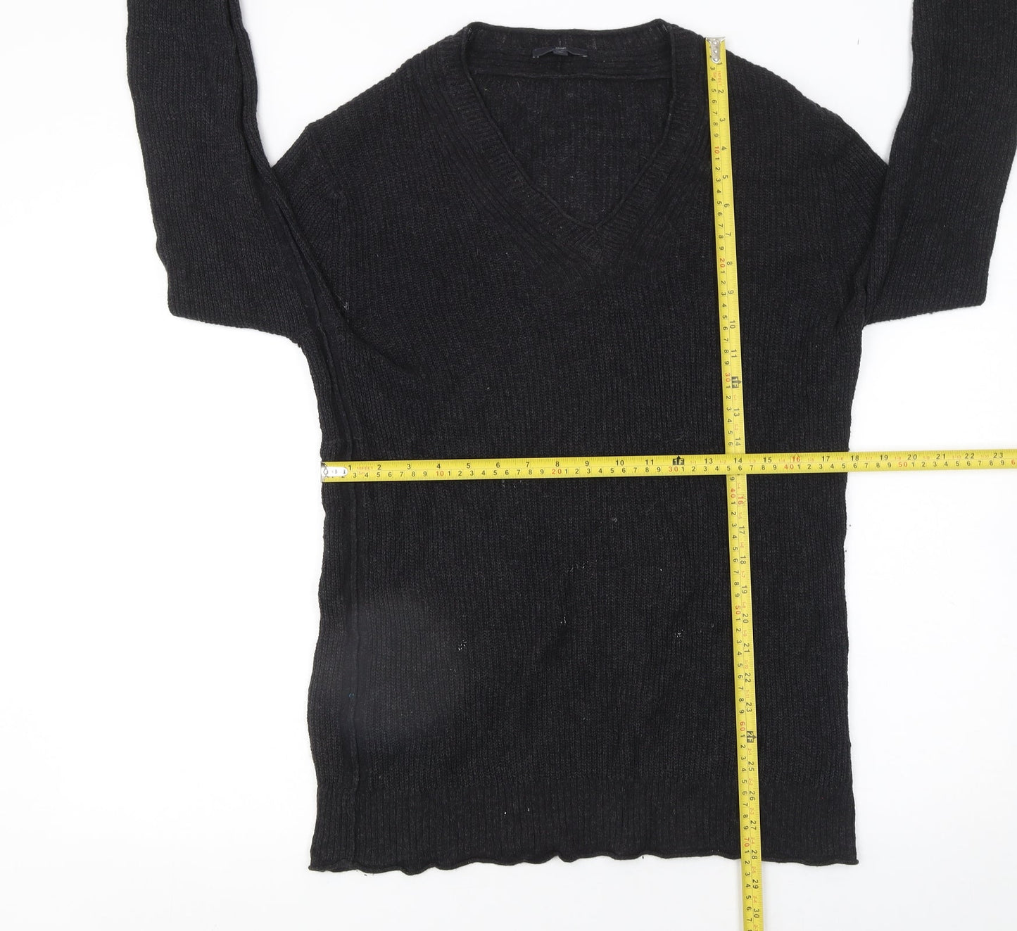 Gap Women's Black V-Neck Knit Jumper Size M Cotton Blend