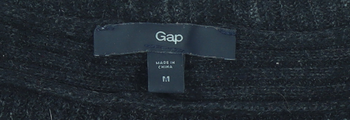 Gap Women's Black V-Neck Knit Jumper Size M Cotton Blend