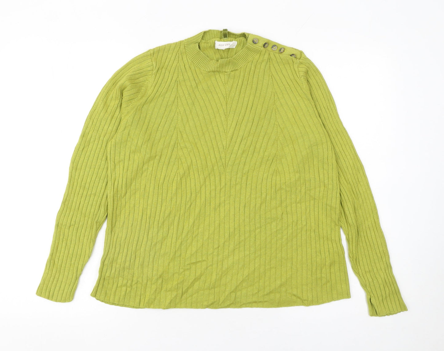 Marks and Spencer Women Green Mock Neck Ribbed Jumper Size 14