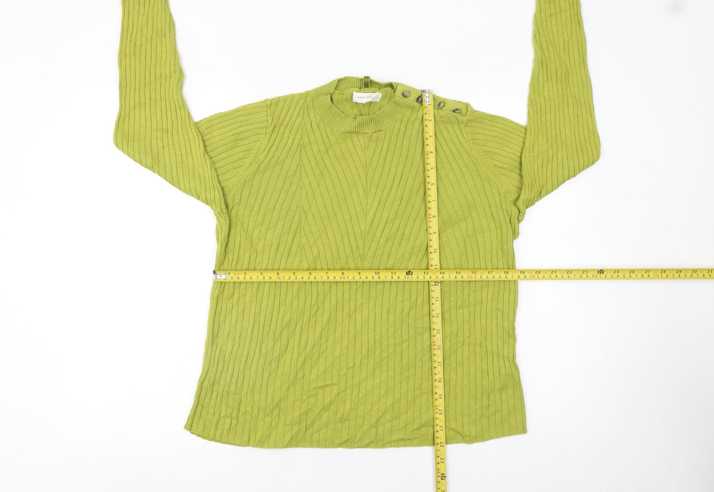 Marks and Spencer Women Green Mock Neck Ribbed Jumper Size 14