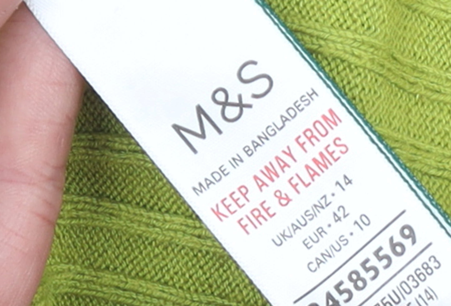 Marks and Spencer Women Green Mock Neck Ribbed Jumper Size 14