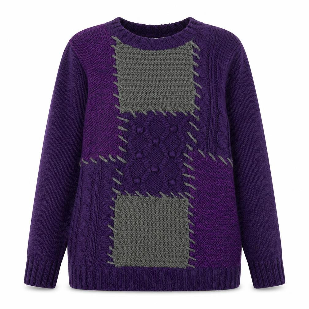 Klass Collection Women's Purple Cable-Knit Pullover Jumper Size L