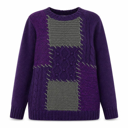 Klass Collection Women's Purple Cable-Knit Pullover Jumper Size L