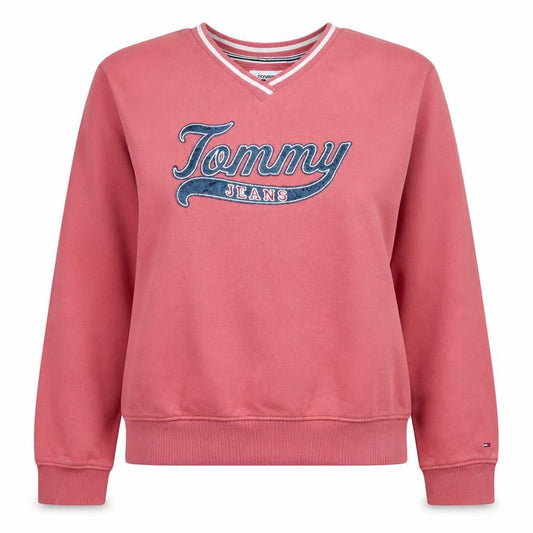 Tommy Jeans Women's Pink V-Neck Pullover Sweatshirt M Cotton Blend