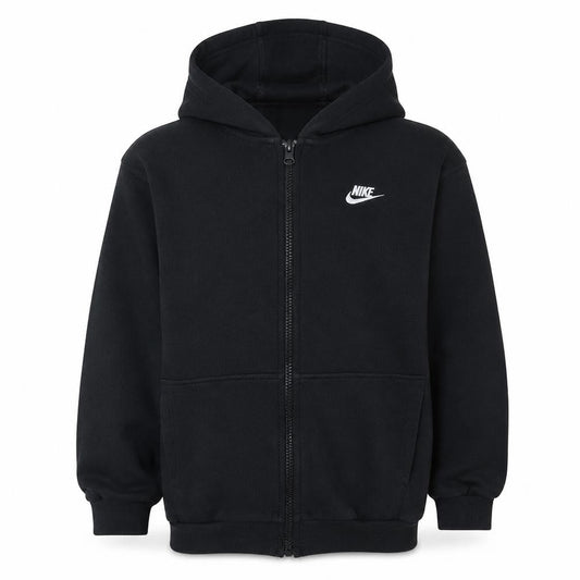 Front view of Nike boys’ black full zip hoodie fleece sweatshirt 8-9 years