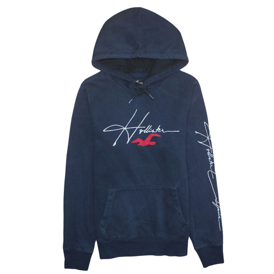 Hollister Men's Blue Pullover Hoodie M Logo Fleece Sweatshirt