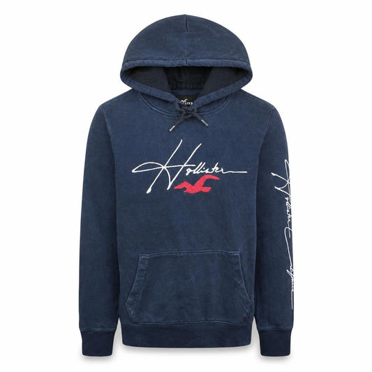 Hollister Men's Blue Pullover Hoodie M Logo Fleece Sweatshirt