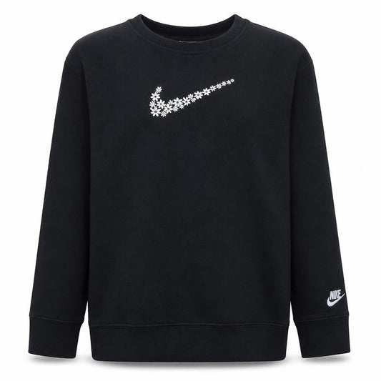 Front view of Nike girls’ black xl fleece pullover sweatshirt with logo graphic