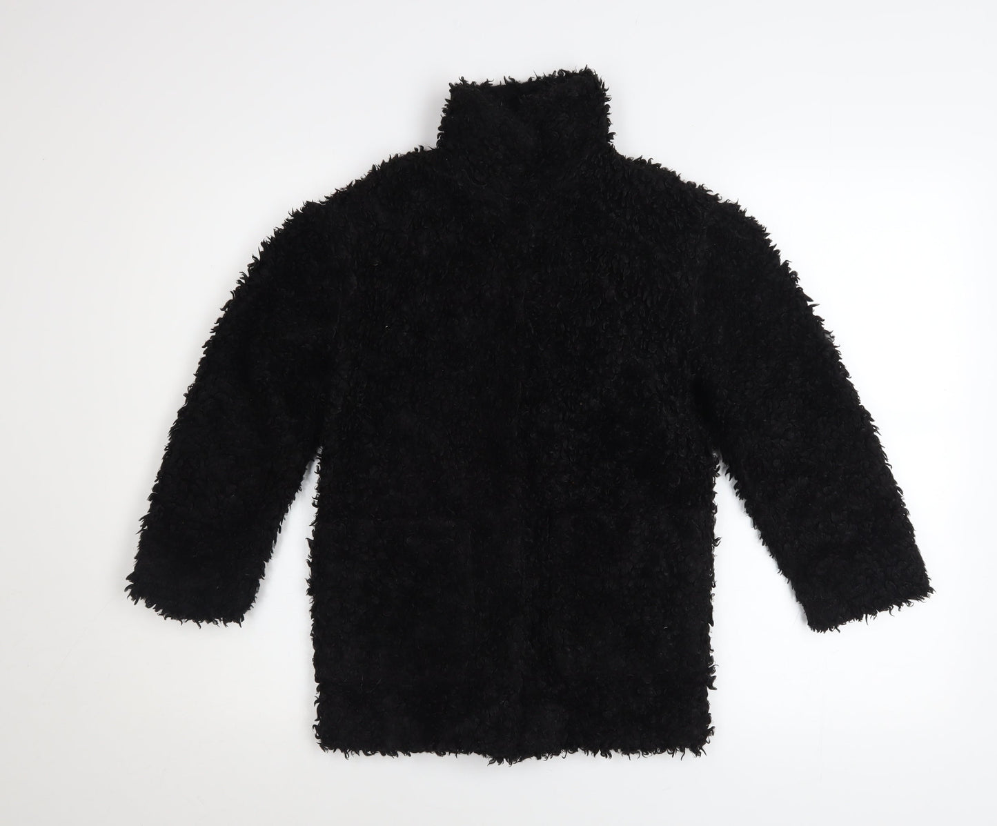 H&M Girls Black Fleece Basic Coat 8-9 Years Lined Winter Outerwear