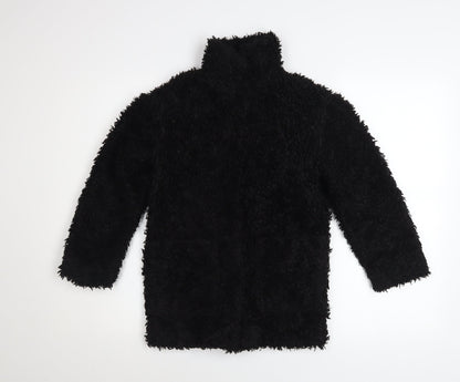 Additional front view of H&M girls’ black fleece basic coat 8-9 years lined winter outerwear