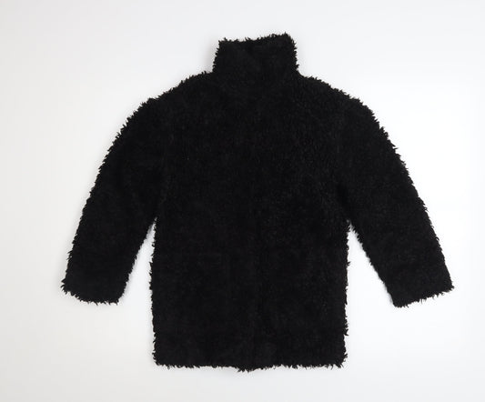 H&M Girls Black Fleece Basic Coat 8-9 Years Lined Winter Outerwear