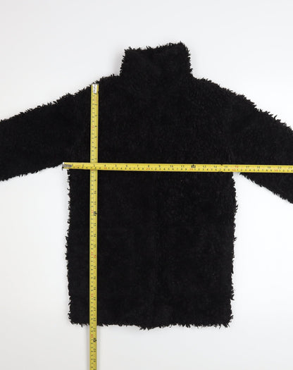 Back view of H&M girls’ black fleece basic coat 8-9 years lined winter outerwear