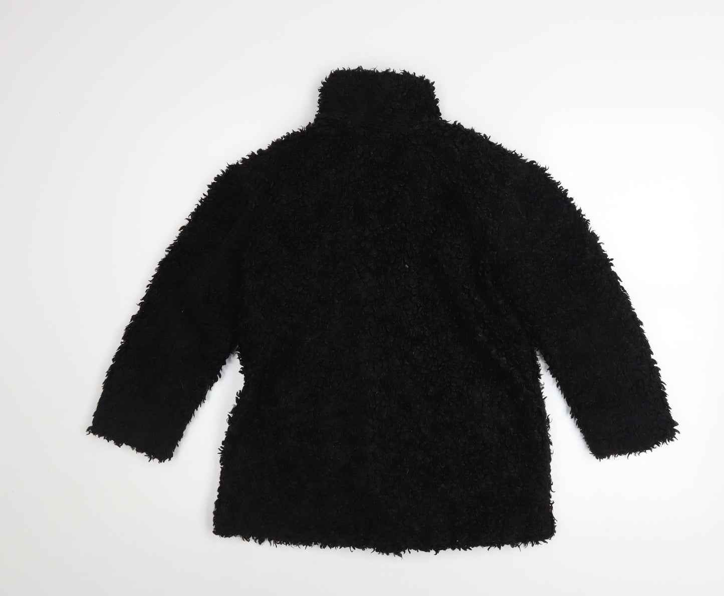 H&M Girls Black Fleece Basic Coat 8-9 Years Lined Winter Outerwear