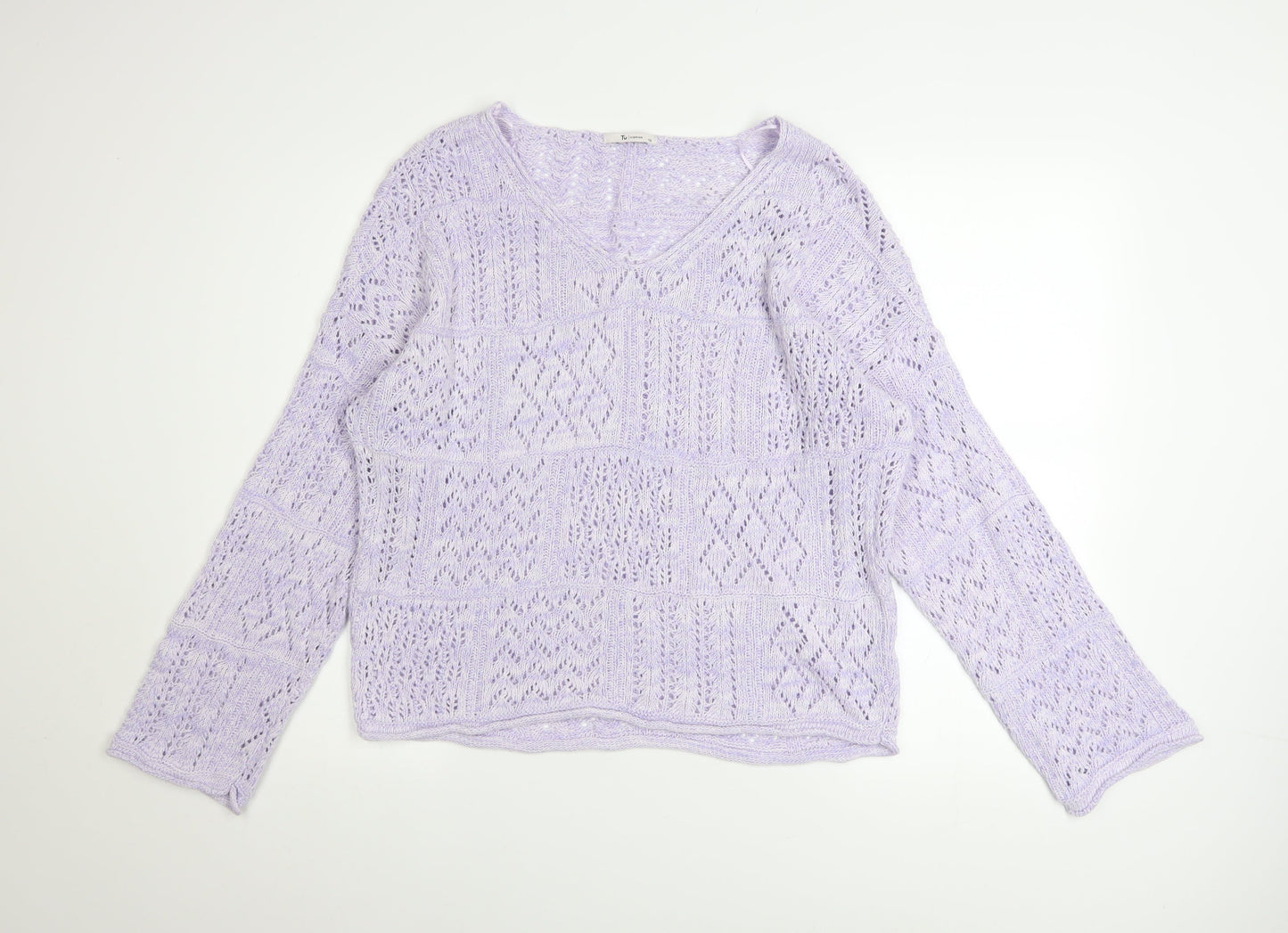 Tu Women’s Purple Open-Knit V-Neck Jumper Size 12