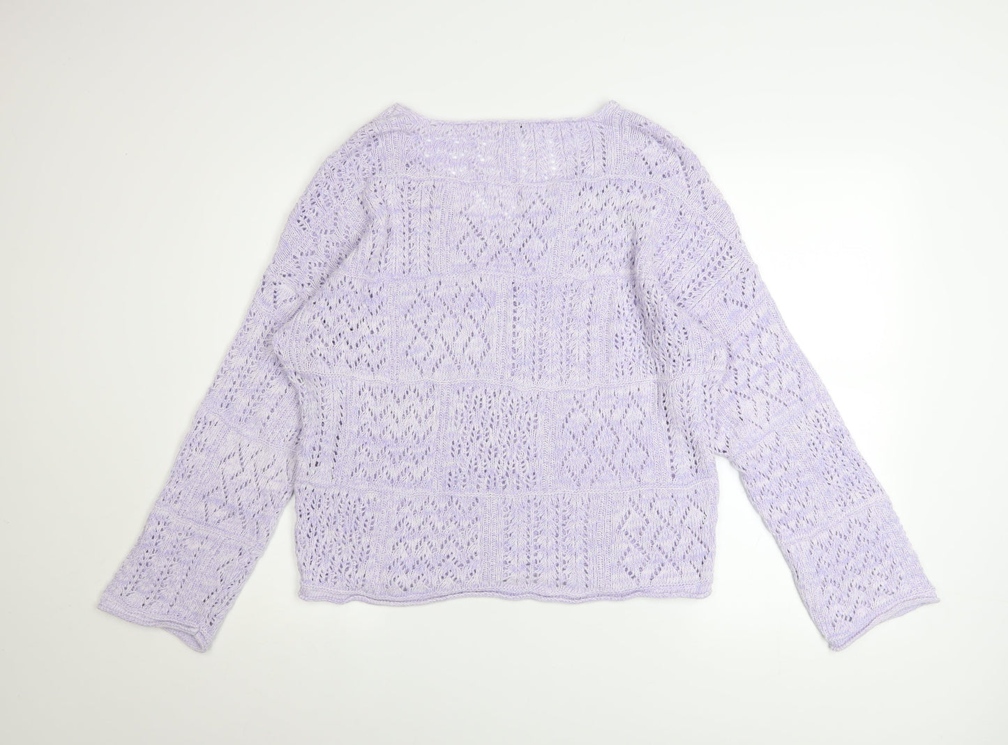 Tu Women’s Purple Open-Knit V-Neck Jumper Size 12