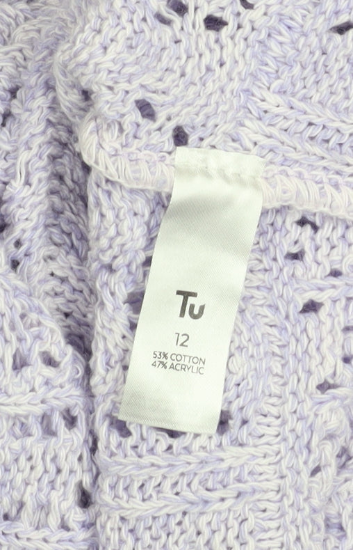 Tu Women’s Purple Open-Knit V-Neck Jumper Size 12