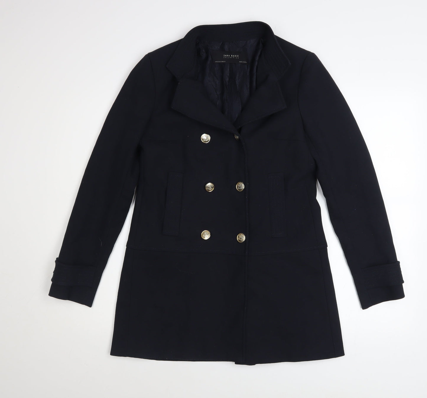 Zara Women's Black XS Mid-Length Pea Coat Classic Buttoned Style