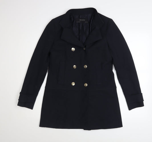 Zara Women's Black XS Mid-Length Pea Coat Classic Buttoned Style