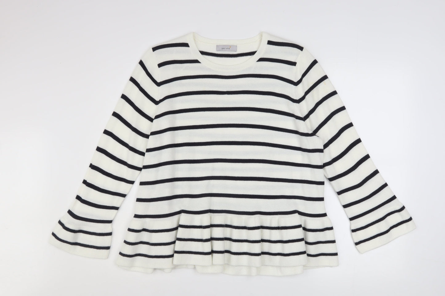 Marks and Spencer Women’s White Striped Flared Sleeve Jumper Size 18