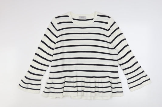 Marks and Spencer Women’s White Striped Flared Sleeve Jumper Size 18