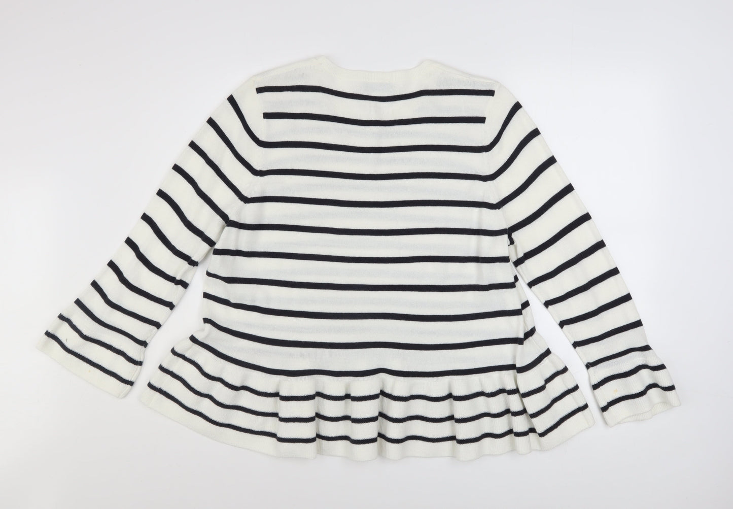 Marks and Spencer Women’s White Striped Flared Sleeve Jumper Size 18