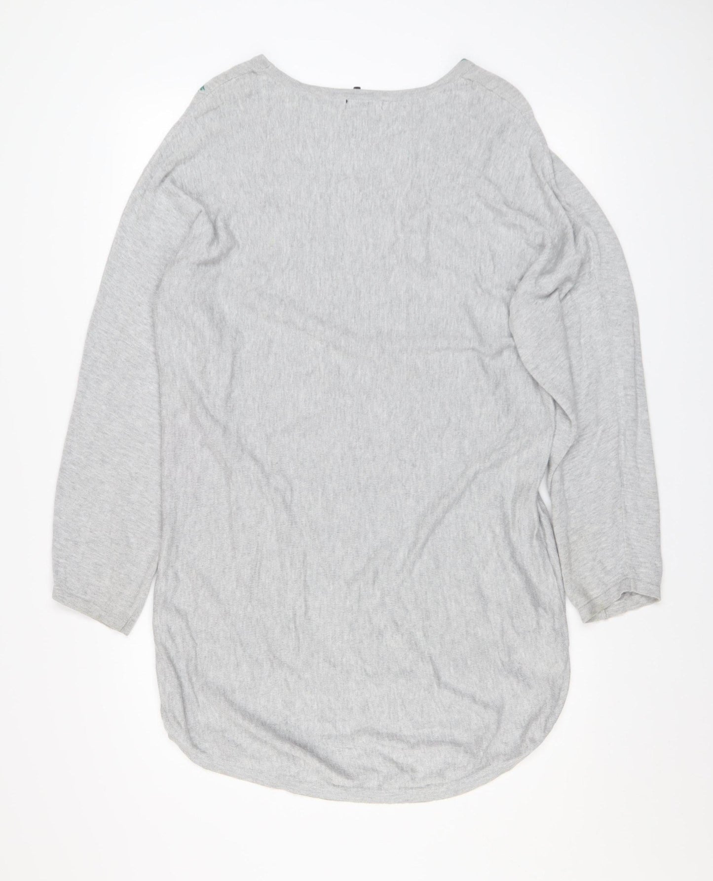 VIZA VIZ Womens Grey Floral 3/4 Sleeve Relaxed Top Size M