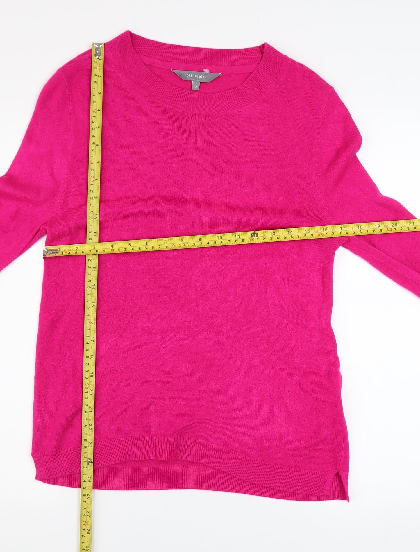 Principles Women Pink Crew Neck Long Sleeve Acrylic Jumper Size 12