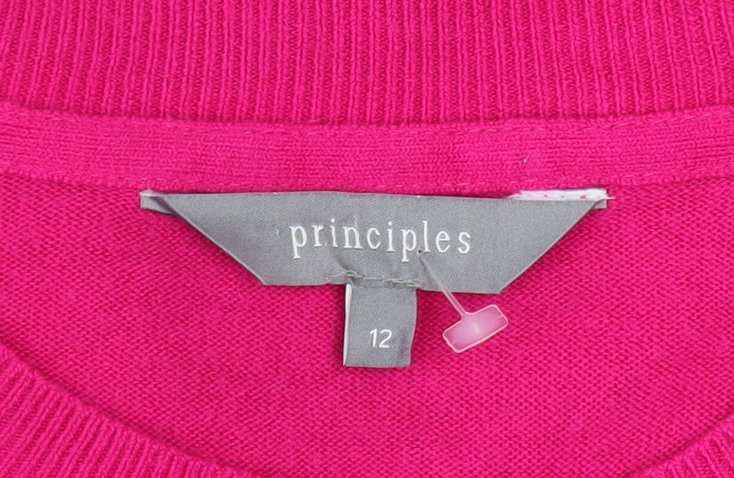 Principles Women Pink Crew Neck Long Sleeve Acrylic Jumper Size 12