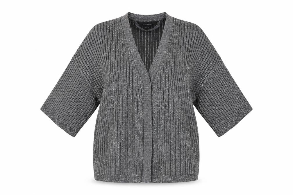 Atmosphere Women Grey Ribbed Open Knit Cardigan Size 6