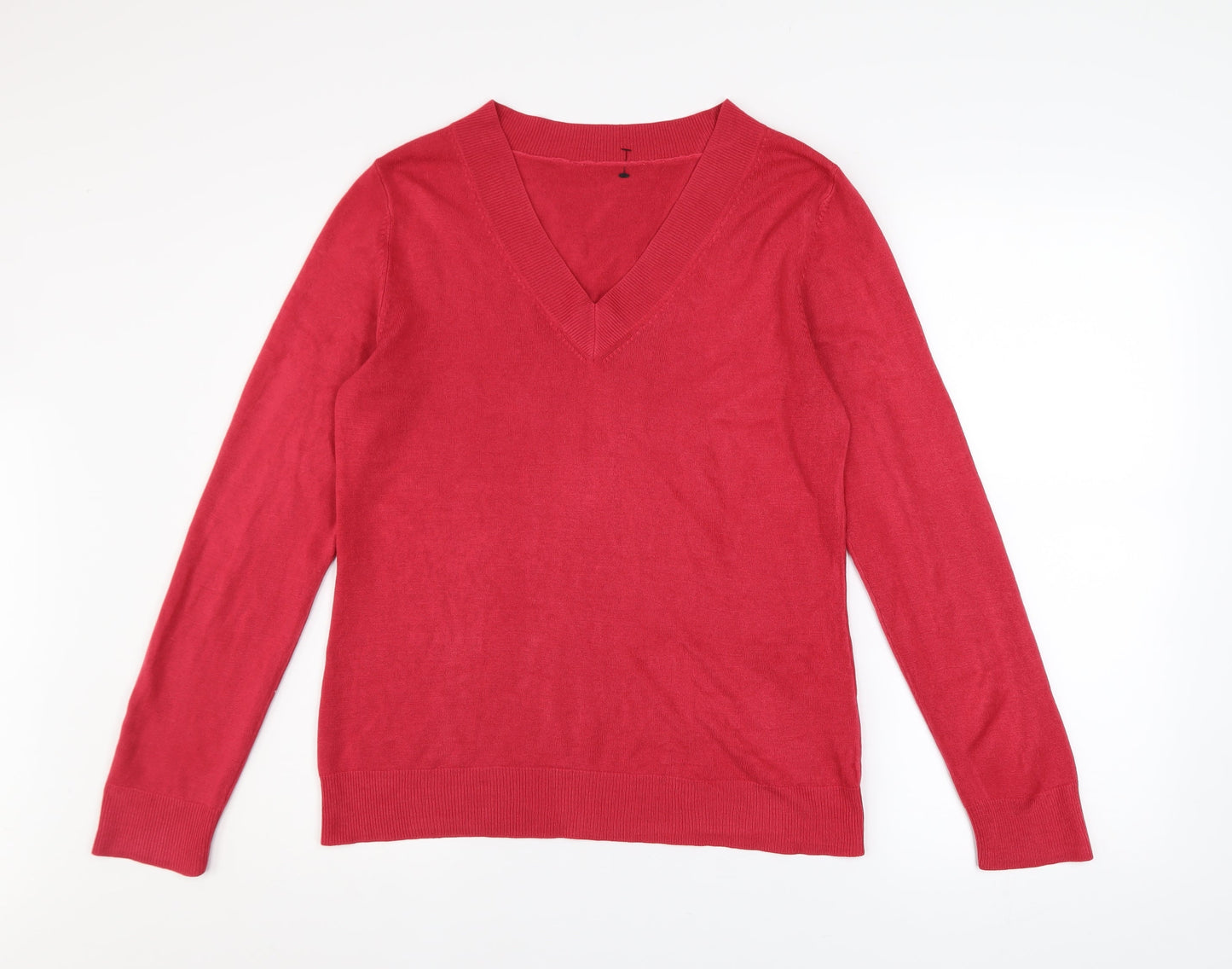 BHS Women's Pink V-Neck Long Sleeve Acrylic Jumper Size 14