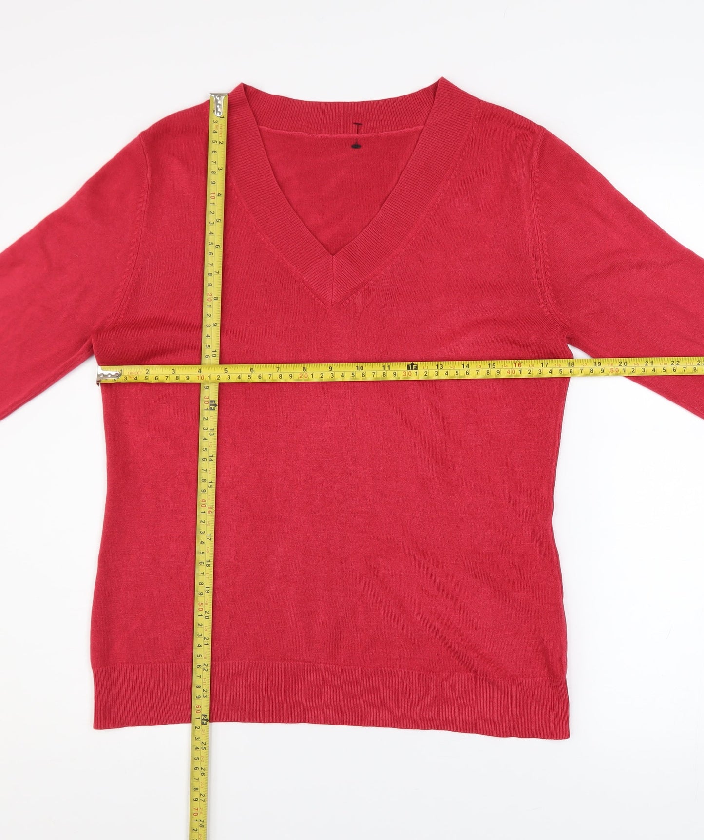 BHS Women's Pink V-Neck Long Sleeve Acrylic Jumper Size 14