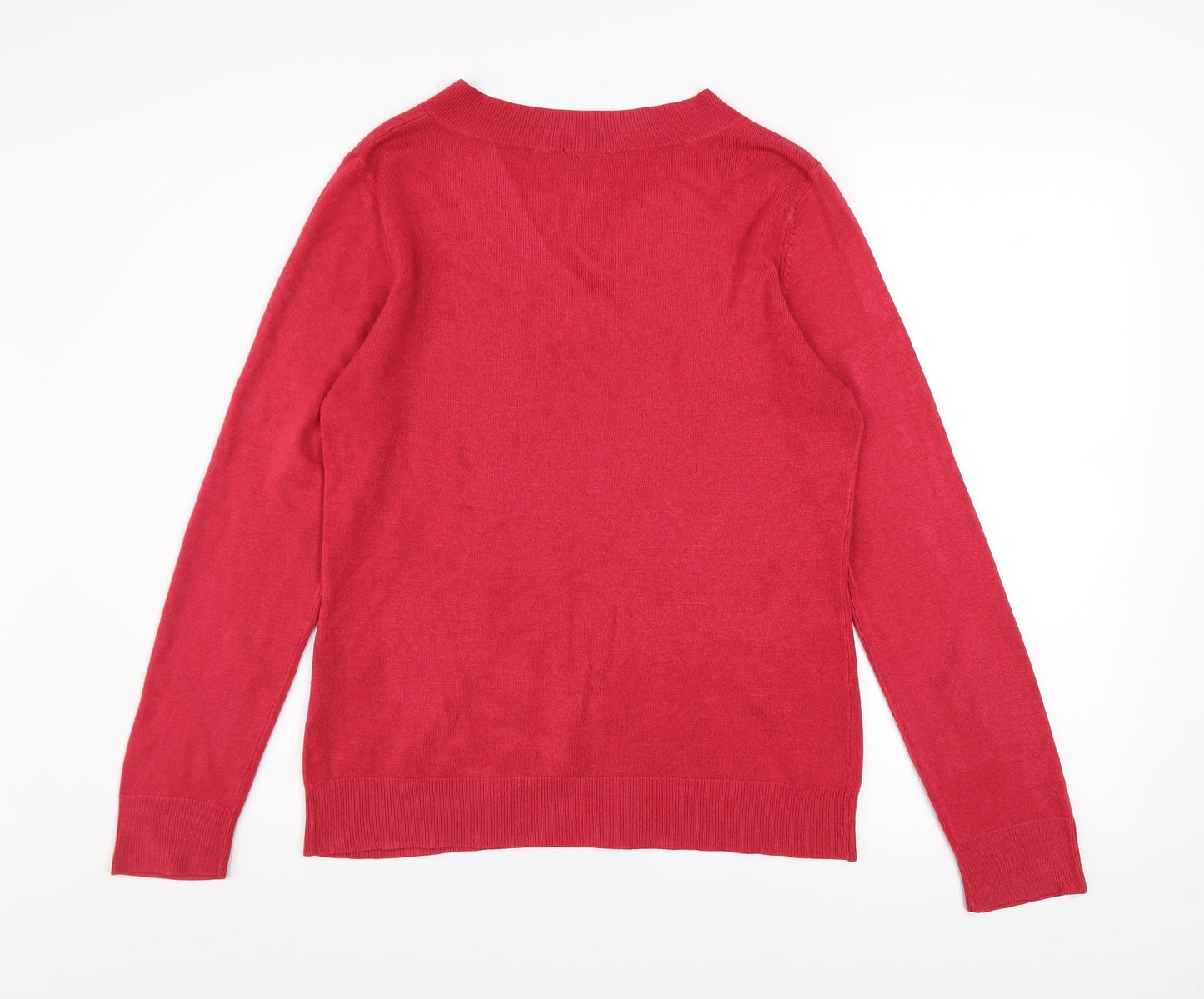BHS Women's Pink V-Neck Long Sleeve Acrylic Jumper Size 14