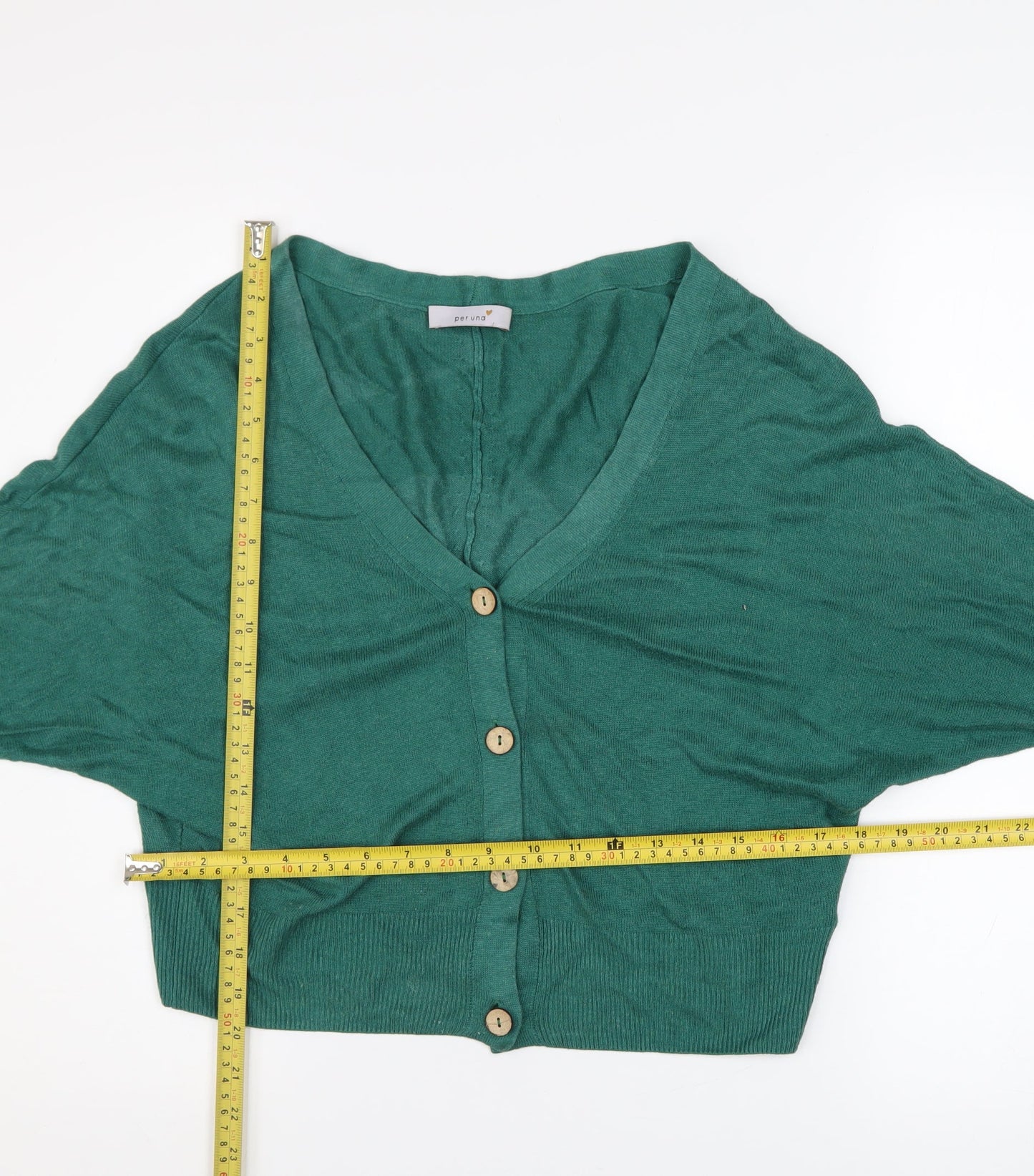 Marks and Spencer Per Una Women's Sea Green Viscose Linen V-Neck Cardigan Size 8