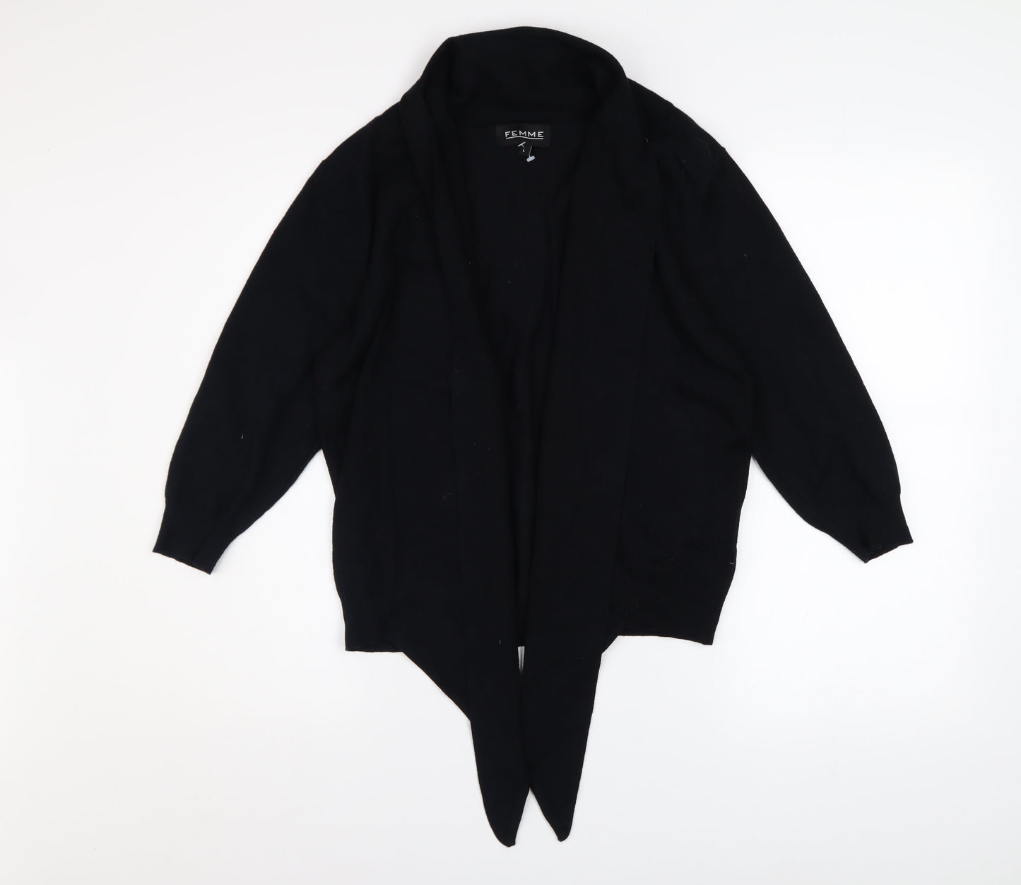 Femme Women's Black L Open Front Knit Cardigan Jumper