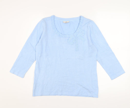 CC Petite Women's Blue Bow Scoop Neck 3/4 Sleeve Pullover Jumper Size S