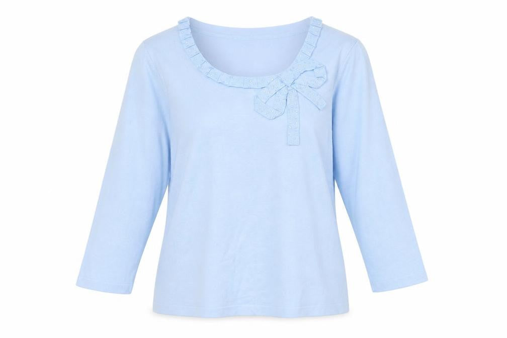 Country Casuals Petite Women's Blue Bow Scoop Neck 3/4 Sleeve Pullover Jumper Size S