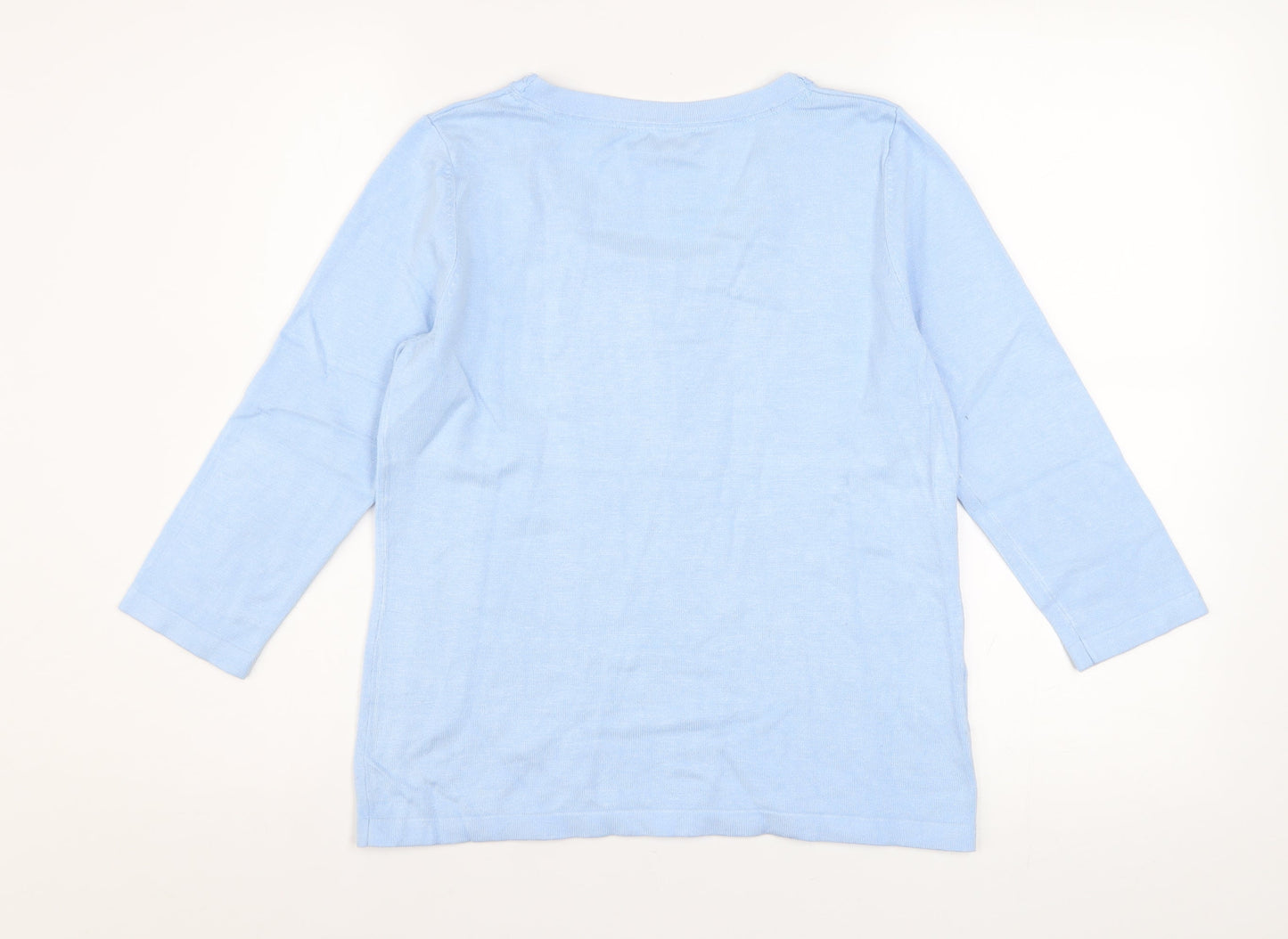 CC Petite Women's Blue Bow Scoop Neck 3/4 Sleeve Pullover Jumper Size S