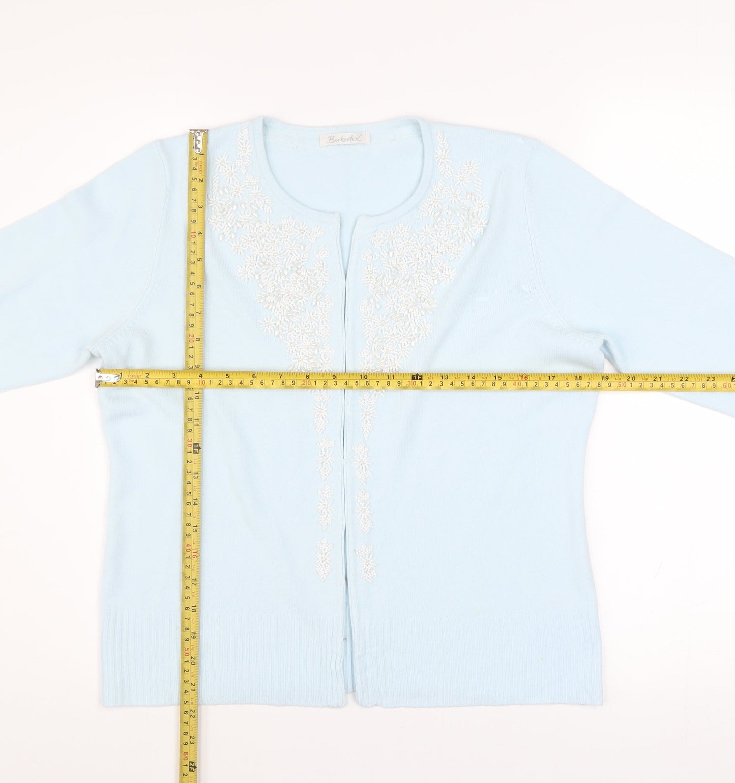 Berkertex Women's Blue Beaded Long Sleeve Cardigan Size 14