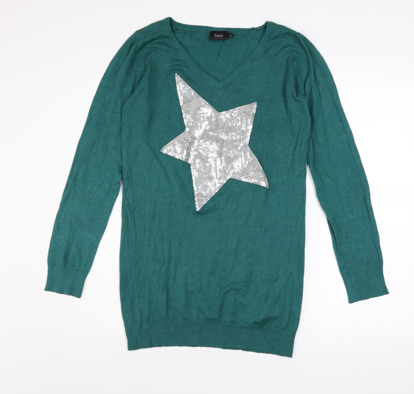 bpc bonprix collection Women Green 10-12 Sequin Star Long Sleeve Sweater Dress