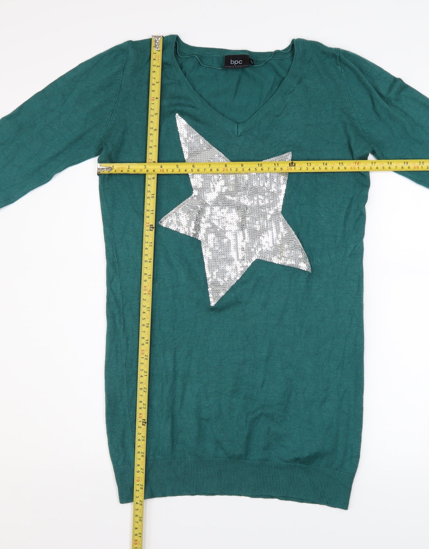 bpc bonprix collection Women Green 10-12 Sequin Star Long Sleeve Sweater Dress