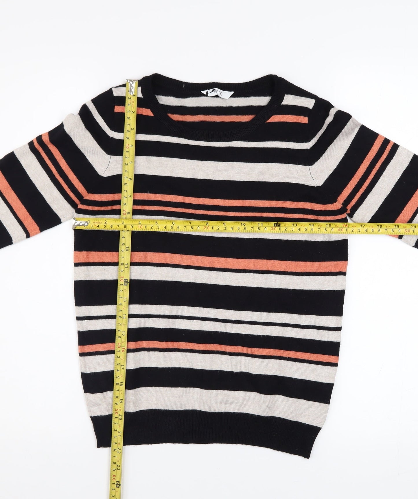 BHS Women’s Petite Multicoloured Striped 3/4 Sleeve Jumper Size 10