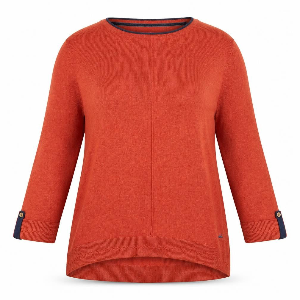 Mantaray Women’s Orange 3/4 Sleeve Crew Neck Pullover Jumper Size 14