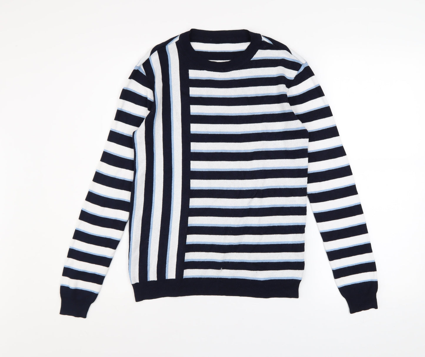 Dorothy Perkins Women’s Blue Striped Crew Neck Cotton Jumper Size 8