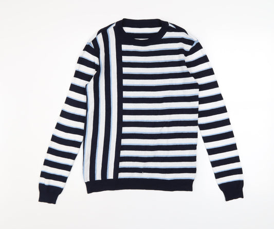 Dorothy Perkins Women’s Blue Striped Crew Neck Cotton Jumper Size 8