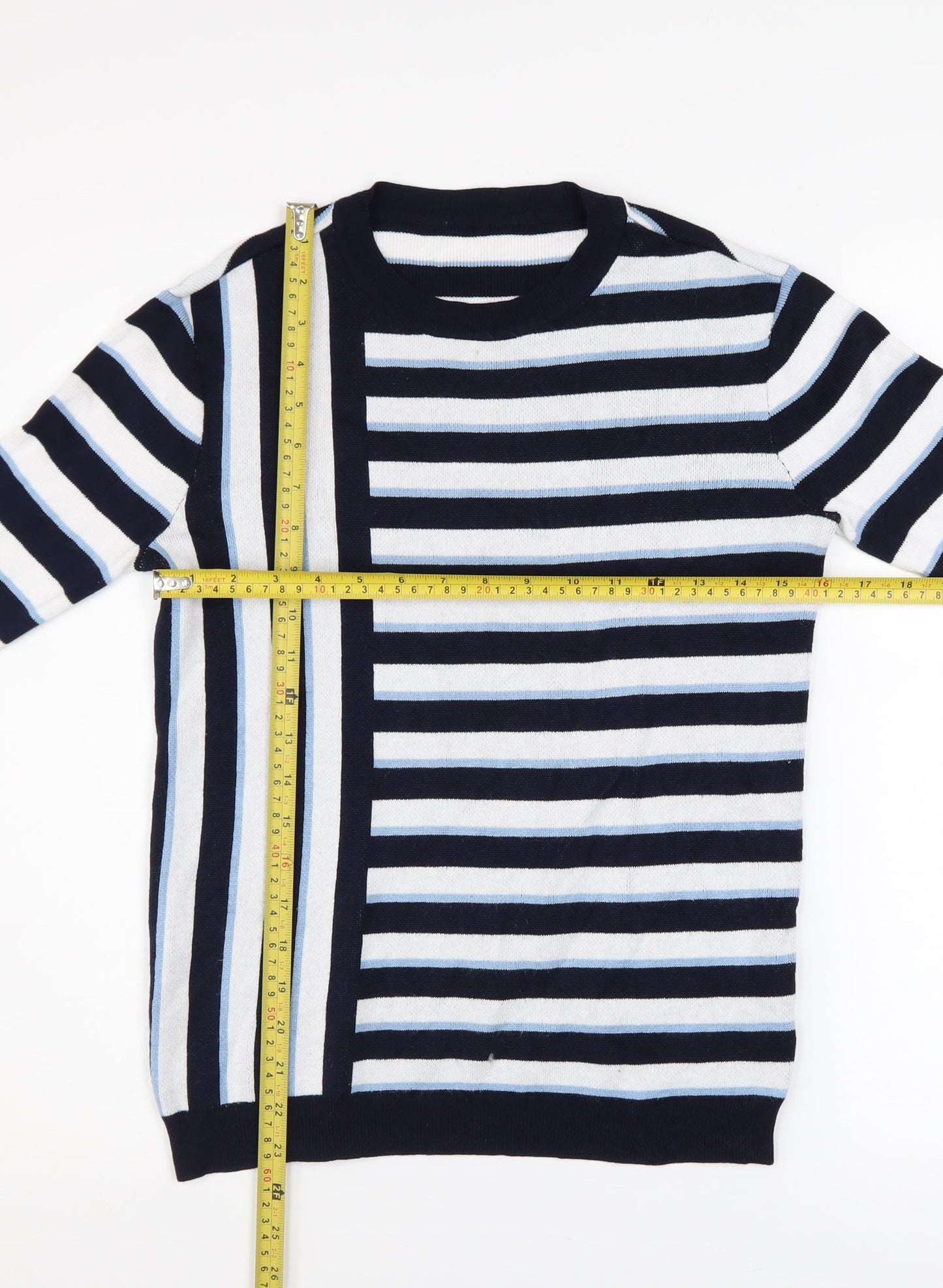 Dorothy Perkins Women’s Blue Striped Crew Neck Cotton Jumper Size 8